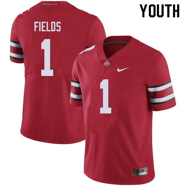 Ohio State Buckeyes Justin Fields Youth #1 Red Authentic Stitched College Football Jersey